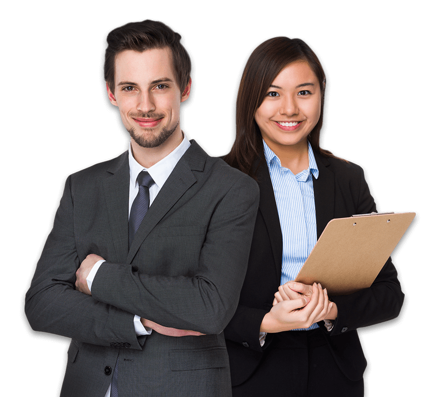 Professional male and female recruitment consultants in formal attire representing a job consultancy team.